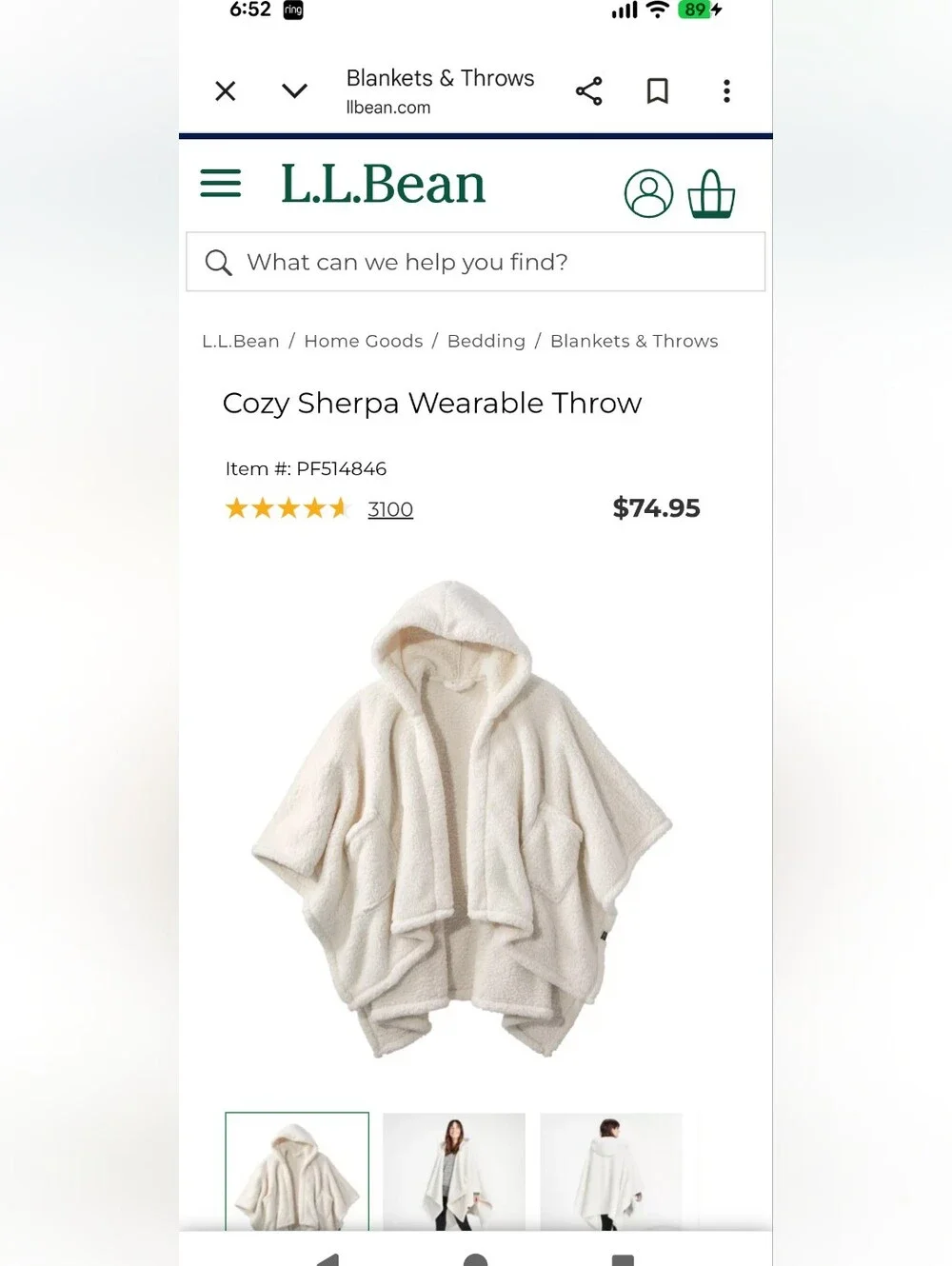 L.L.Bean Cozy Sherpa Wearable Throw